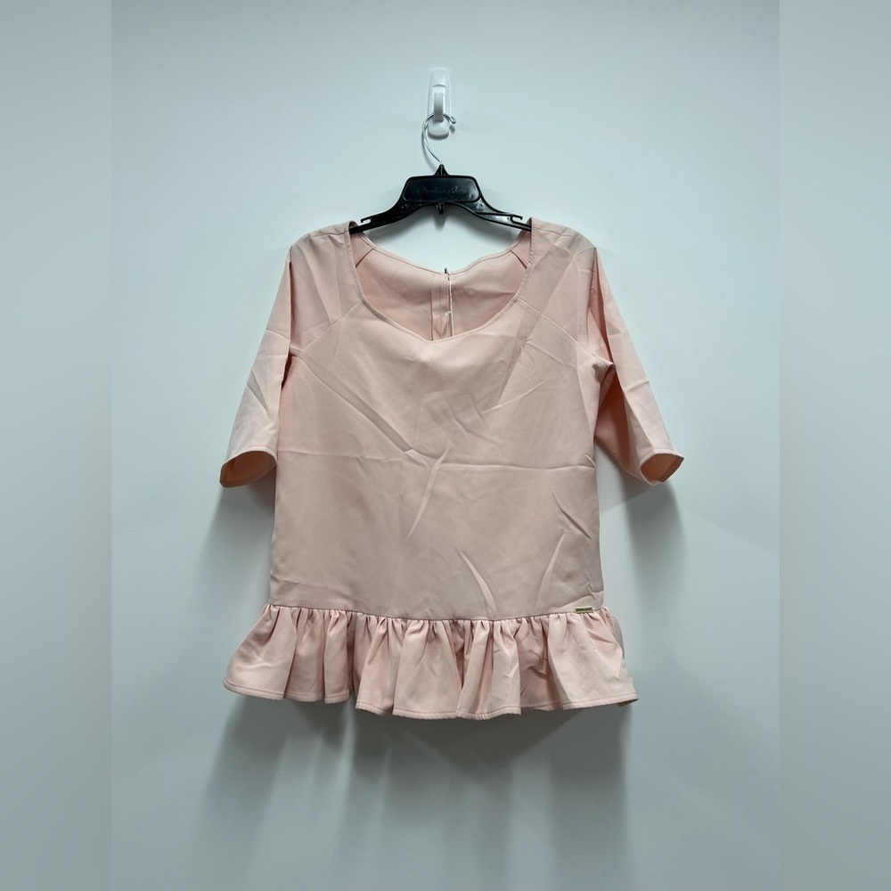 Amazon Baby Pink Blouse with Elbow Length Sleeves - Peplum Hem. Size: Large